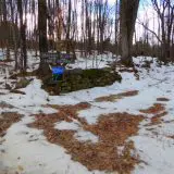 wooden sign for the VanZandt forest in a snowy landscape