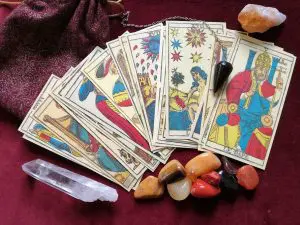 tarot cards and crystals