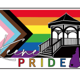 rainbow flag with keene gazebo and state of new hampshire